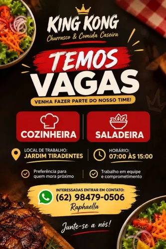 VAGA DE EMPREGO - COZINHEIRA E SALADEIRA