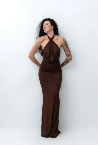 vestido multiformas festa marrom