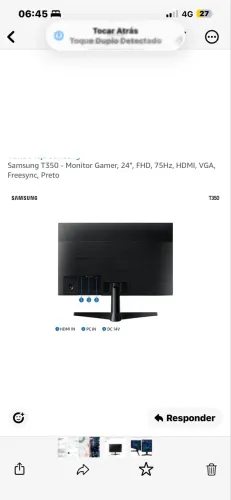 Samsung T350 - Monitor Gamer, 24", FHD, 75Hz, HDMI, VGA, Freesync, Preto