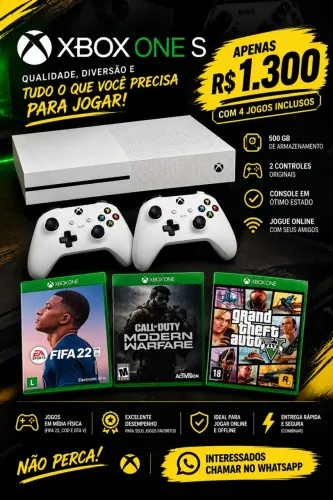 XBOX ONE S + 2 CONTROLES + 3 JOGOS