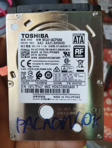 HD SATA 500GB 2.5" Toshiba 7200 RPM