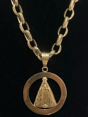Corrente + pingente Nossa senhora em ouro 18k