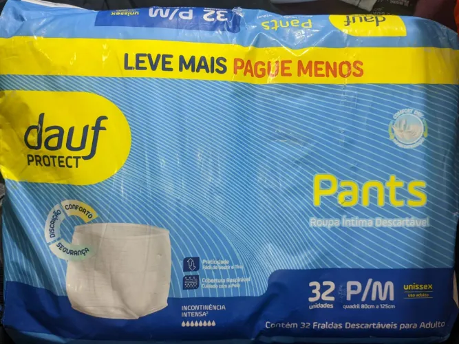 Roupa Intima Descartável, Fralda Pants, Adulto ou Geriátrica, Tam P/M, 32un. Dauf protect