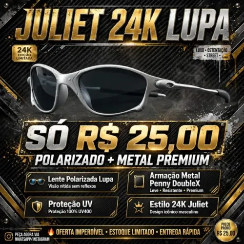 Oculos De Sol Juliet 24k Lupa Polarizado Metal Penny Doublex