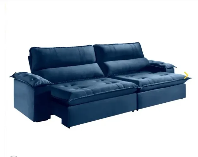 Sofá Montecarlo Soft Retrátil e Reclinável 2,50m - Veludo Azul Premium