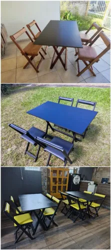 Jogo mesa 1,20x70 com 4 cadeiras dobráveis estofadas