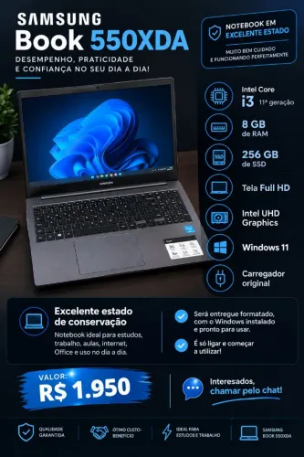 NOTEBOOK SAMSUNG BOOK - i3 11ª GERAÇÃO | SSD 256GB