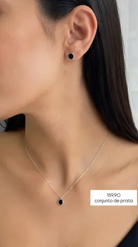 conjunto ponto de luz preto | prata 925