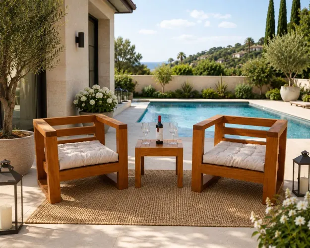 Conjunto Poltronas e mesa de madeira maciça