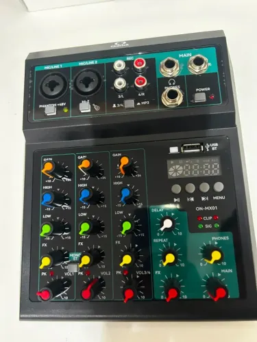 Mesa de som 4 canais, ONISTEK ON-MX01, 48v, USB, BT, Bivolt.