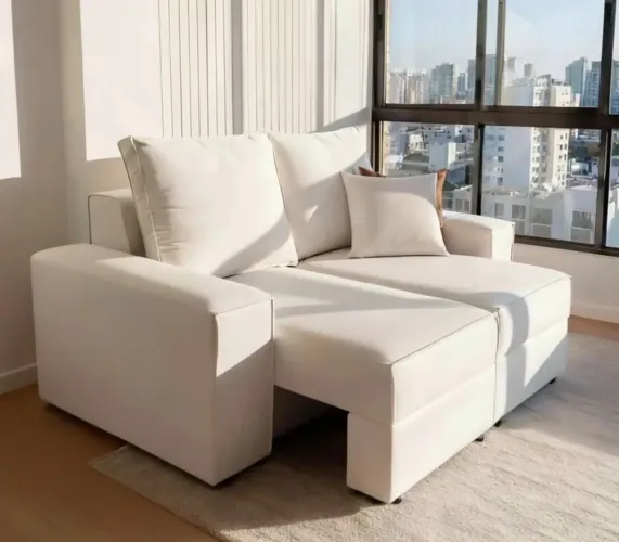 Sofá PEQUENO retrátil em LINHO bege.Entrego