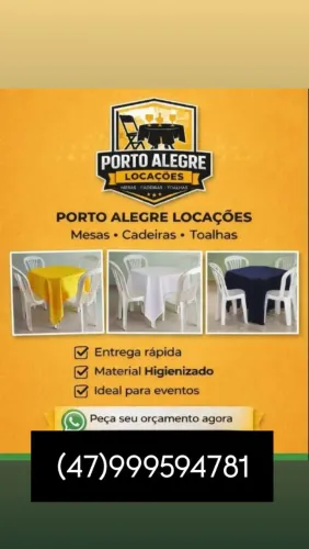 Mesas cadeiras e toalhas para seu evento