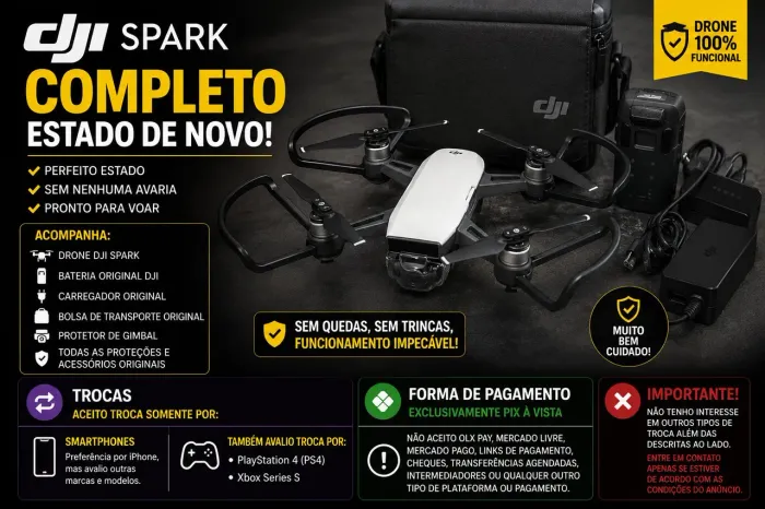 DJI Spark Completo - Estado de Novo - aceito troca (leia o anúncio)