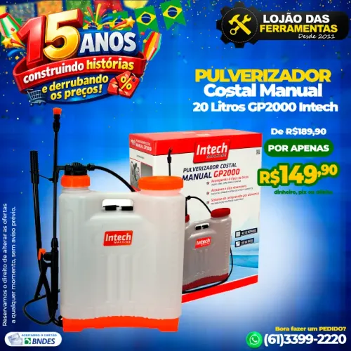 Pulverizador Costal Manual Agrícola 20 Litros GP2000 Intech
