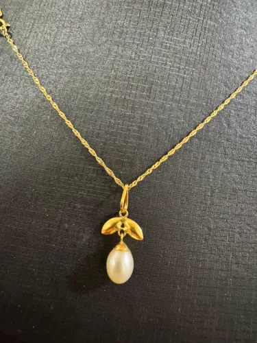 Corrente SingaPura com Pérola de ouro 1.37g 18k procedência garantia eternai