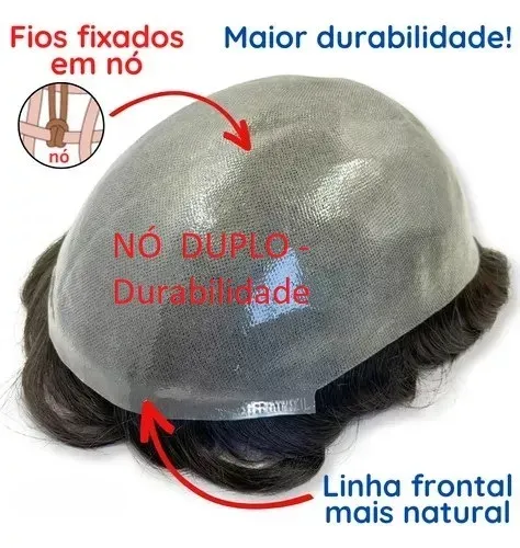 Protese Capilar NÓ Duplo Micropele 20x25 0,08mm Masculina Importada 100% cabelo humano