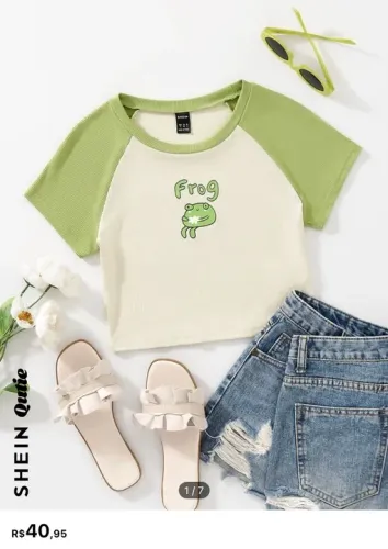 camisa cropped shein de sapinho frog 