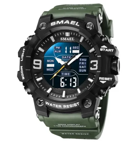 Relógio Masculino Esportivo Shock Smael 8049 Verde/Pto Prova D'água 50M Data Iluminação