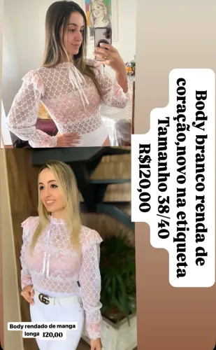 Body branco rendado de coração 38/40