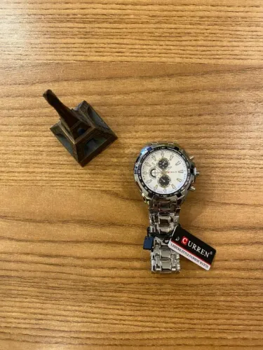 Oferta! Relógio Masculino Quartzo Aço 316l Curren 8023 Prata Branco Correia Prateado