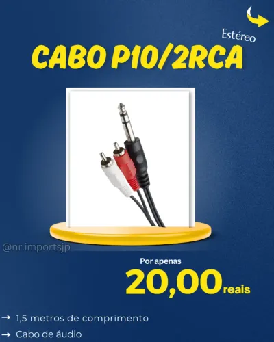 Cabo P10 (estéreo) para 2 RCA (P10/2RCA)