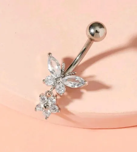 Piercing de Umbigo Borboleta Cravejada com Pedra de Zircônia