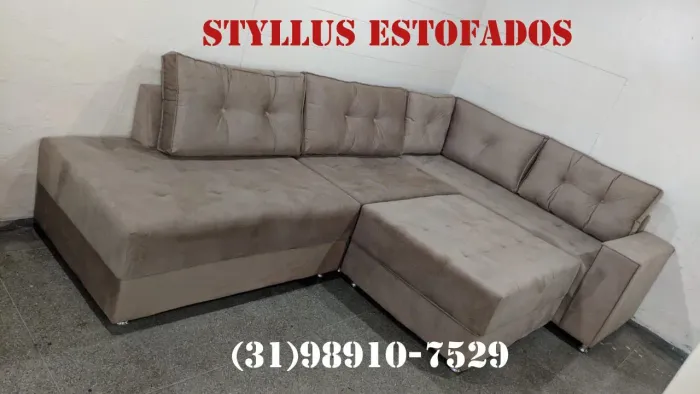 Sofá de Canto Suede Bege - Novo