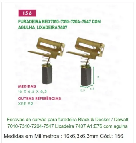 escova  carvão motor reparo cod:156.jg medida 16x6,3x6,3mm