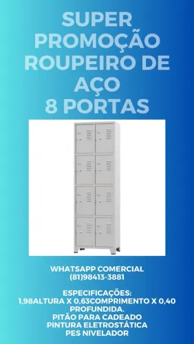 Armário Guarda Volumes c/8 compartimentos em até 5x sem juros no cartão
