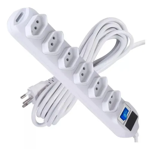 Filtro De Linha Extensão Universal 6 Tomadas Regua Elétrica Fusível Chave Led 1.5 Mts