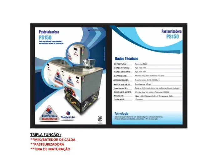 Pasteurizadora PS150 EletroFrios - Tripla Função