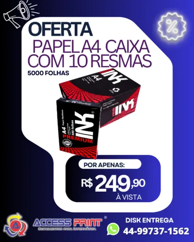 papel a4 ink premium caixa com 10 resmas total 5000 folhas  