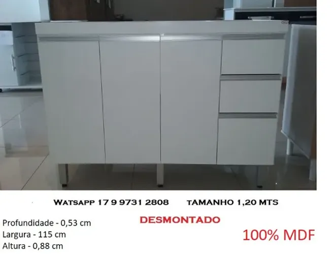 Gabinetes Cozinha 1,20 / 1,50 / 2,00 Mts em 100% MDF Novo Na cx