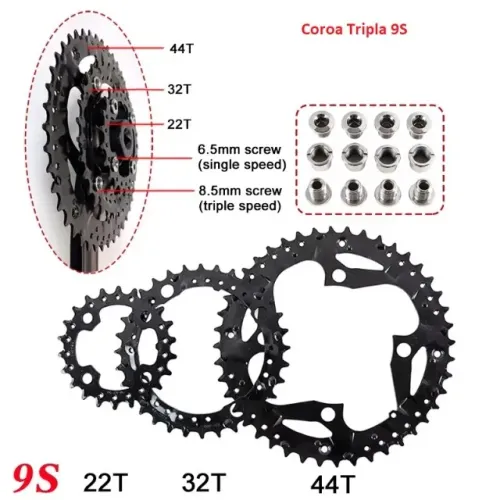 Coroa Tipla 104/64 Bcd 3x9 Velocidade Mountain Bike / Urbana Preto