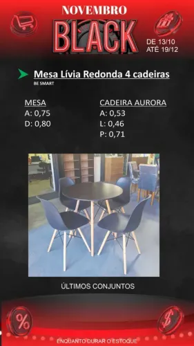 MESA REDONDA LIVIA C/ 4 CAD AURORA - PRETO - R$ 869,00