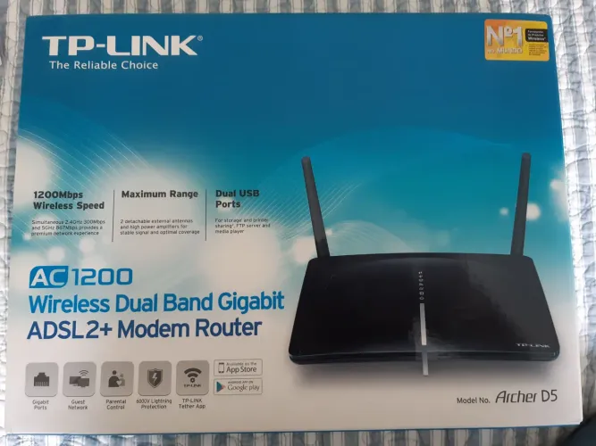 Roteador TP Link 1200MBPS Wireless Dual Band Gigabit ADSL2+ 2,4GHZ 300mbps e 5GHZ 867mbps