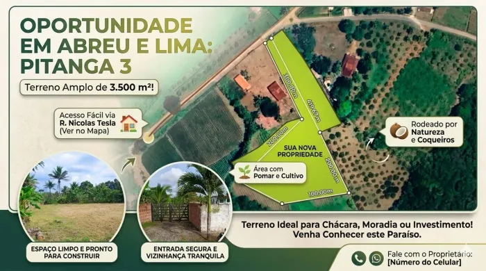 Terreno Espetacular 3.500m² em Abreu e Lima (Pitanga 3) - Oportunidade