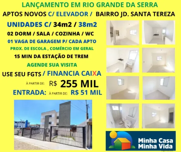 Aptos pronto p/ Morar c/ Elevador 01 vaga prox. comércio Santa Tereza Rio Gde da Serra