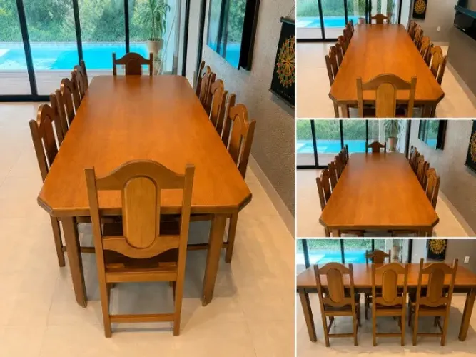 Mesa de madeira maciça 8 Lugares com cadeiras