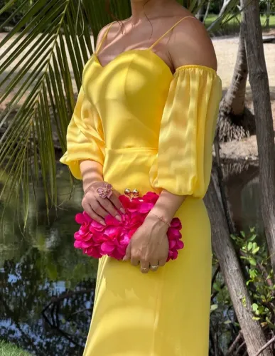 Vestido Madrinha amarelo veste 36 ao 40