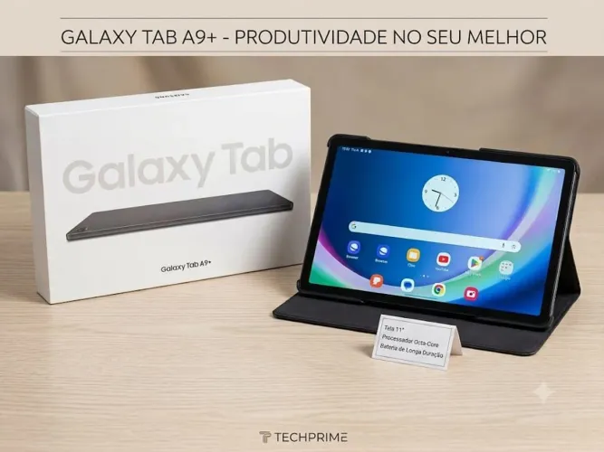Tablet Galaxy Tab A9+, usado poucas vezes, na caixa, com capa e protetor.
