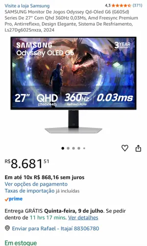MONITOR OLED G6 360hz