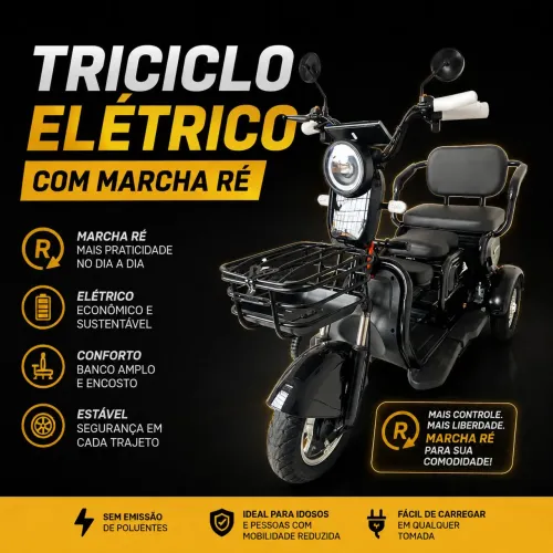 Triciclo elétrico scooter com marcha ré nova 