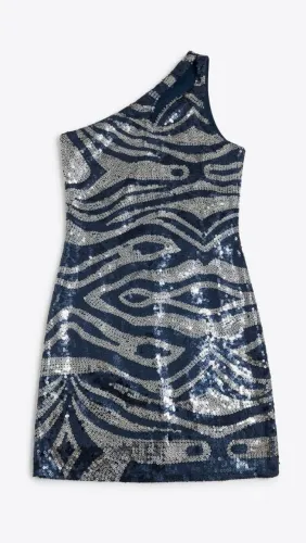 Vendo vestido com paetê em azul e prateado usando 1 vez
