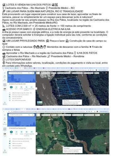 ? LOTES À VENDA NA ILHA DOS PÁTOS ? ? Cachoeira dos Pátos - Rio Machado ? President