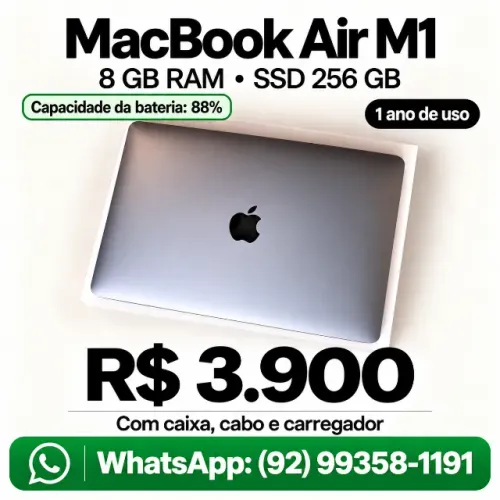 MacBook Air M1 8GB SSD 256GB seminovo com caixa e carregador