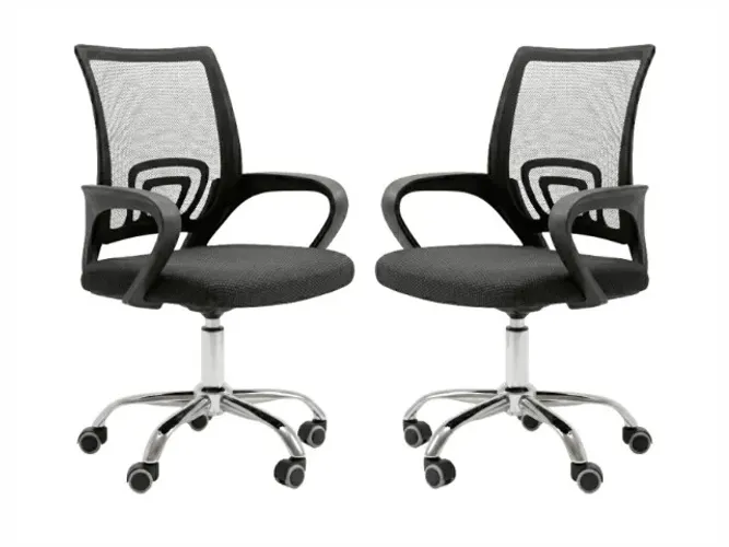 Kit 2 Cadeiras De Escritório Ergonómica Giratória Preta Secretária Mesh Home Office