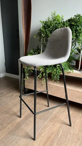6 Banquetas Altas Estofadas 75cm - Cinza Clara