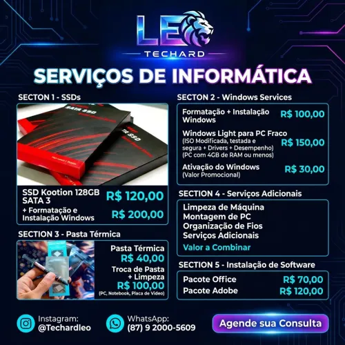 Serviços de Informática em Garanhuns! Formatação, Limpeza, Otimização, Trocas de Pasta.