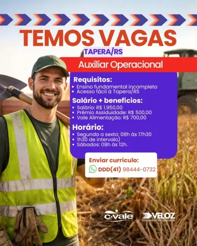 AUXILIAR DE SERVIÇOS OPERACIONAIS - Tapera/RS